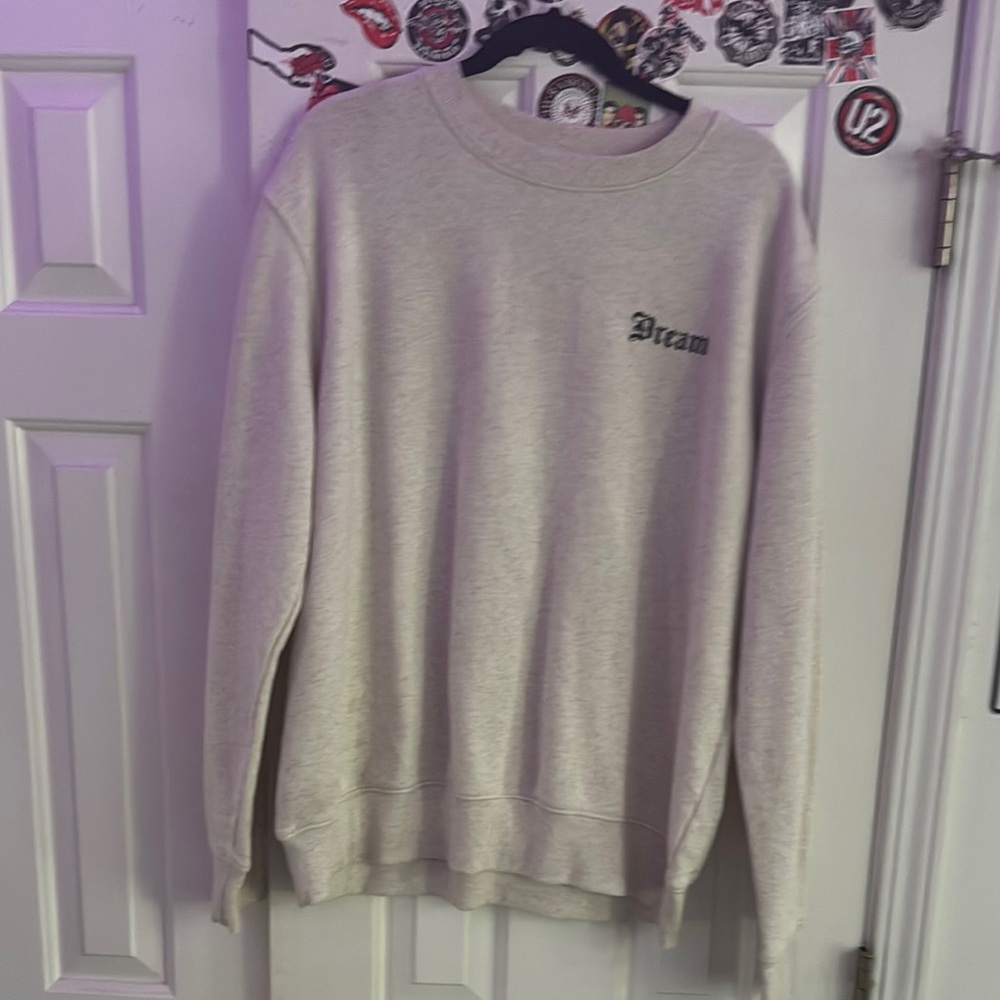 Cream Crewneck Sweater with Ribbed Collar